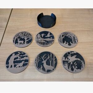 Nature-Themed Coaster Set with Holder